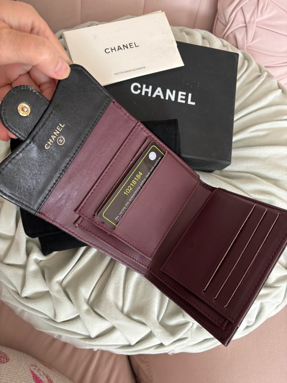 CHANEL Black Quilted lambskin genuine  Leather Small tri-fold Wallet - Picture 3 of 12